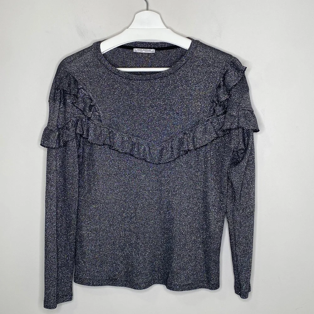 Zara Metallic Thread Ruffled Sweater - Picture 1 of 13